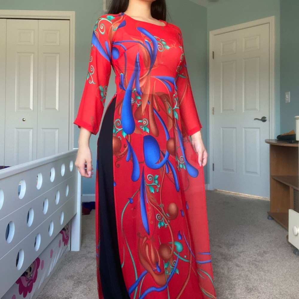 vietnamese ao dai dress graphic formal maxi gown
